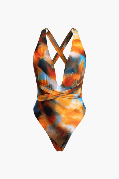 Siena - Set van gekruiste badkleding en aquarel pareo