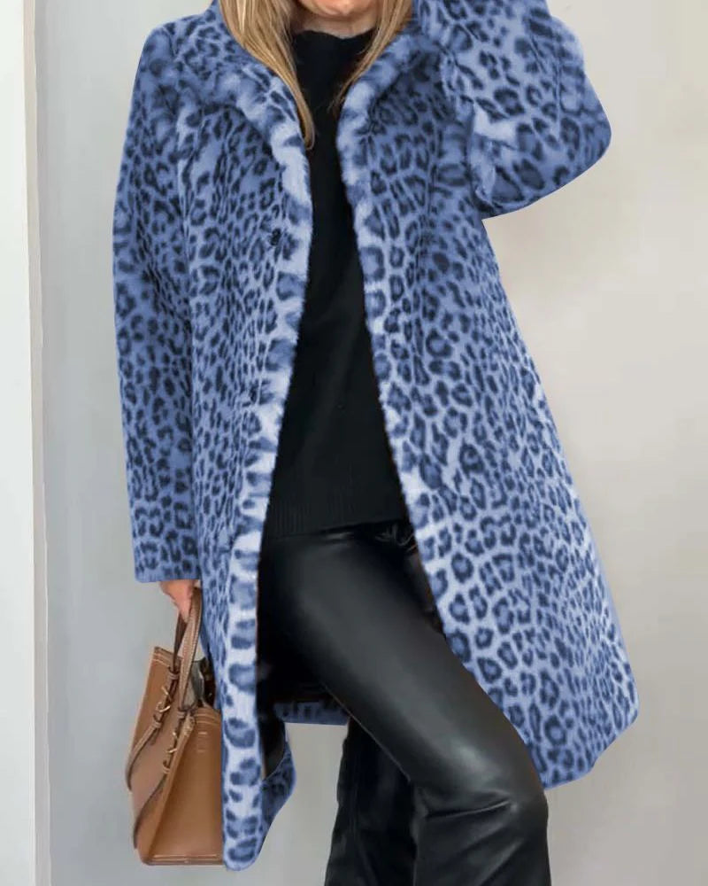 Luna | Lange Zachte Mantel met Luipaardprint